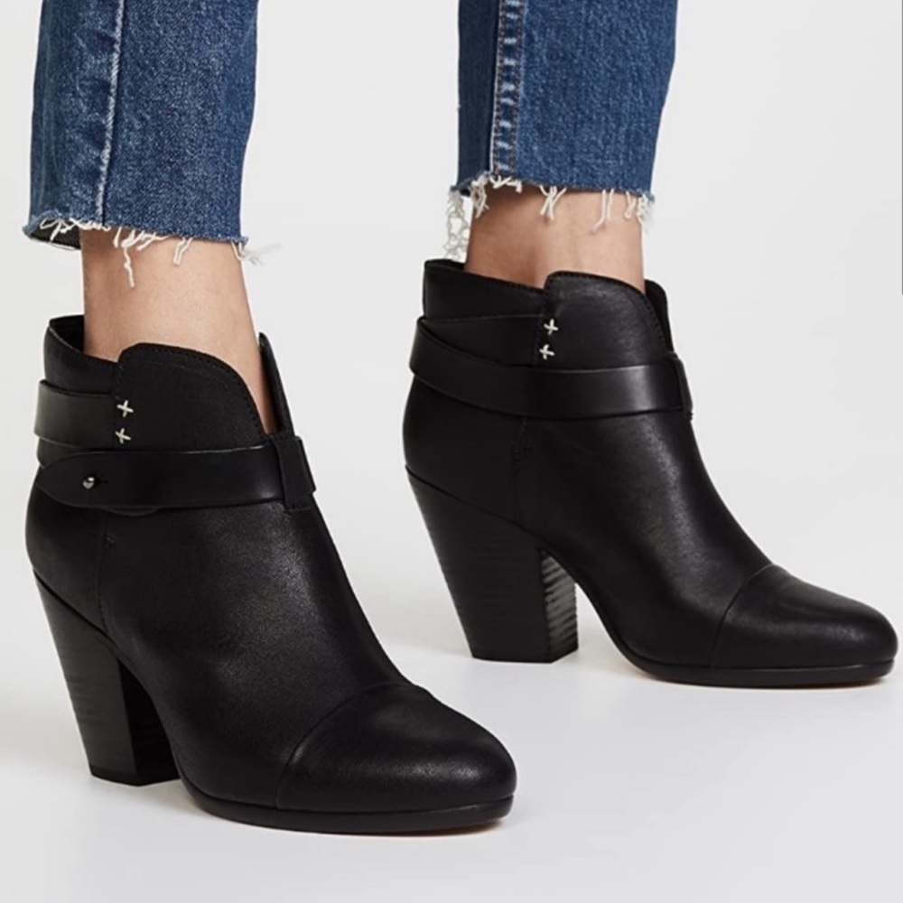 Rag & Bone Harrow Black Leather Boots Bootie, Size 36.5